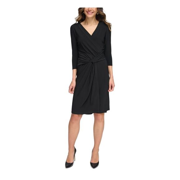 TOMMY HILFIGER Dresses & Skirts - TOMMY HILFIGER Womens Black Twist Front Pullover 3/4 Sleeve Faux Wrap Dress 2